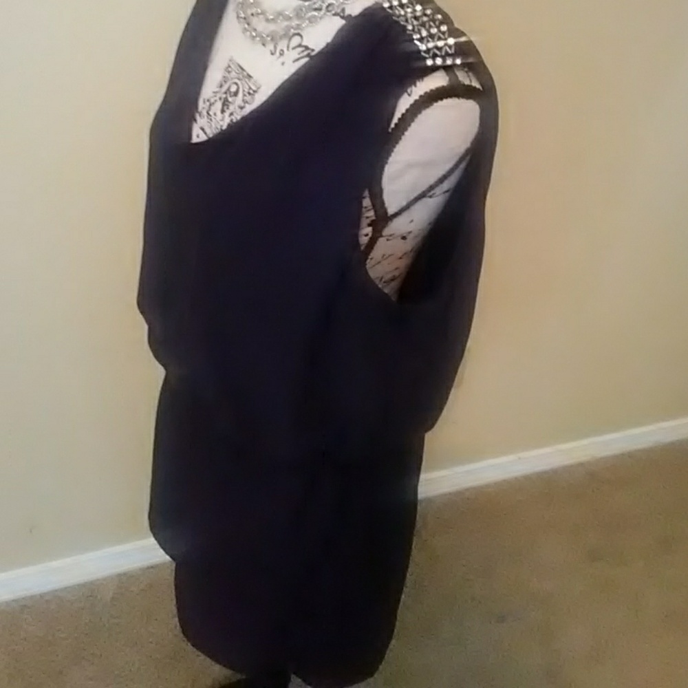 Black romper rhinestone vneck